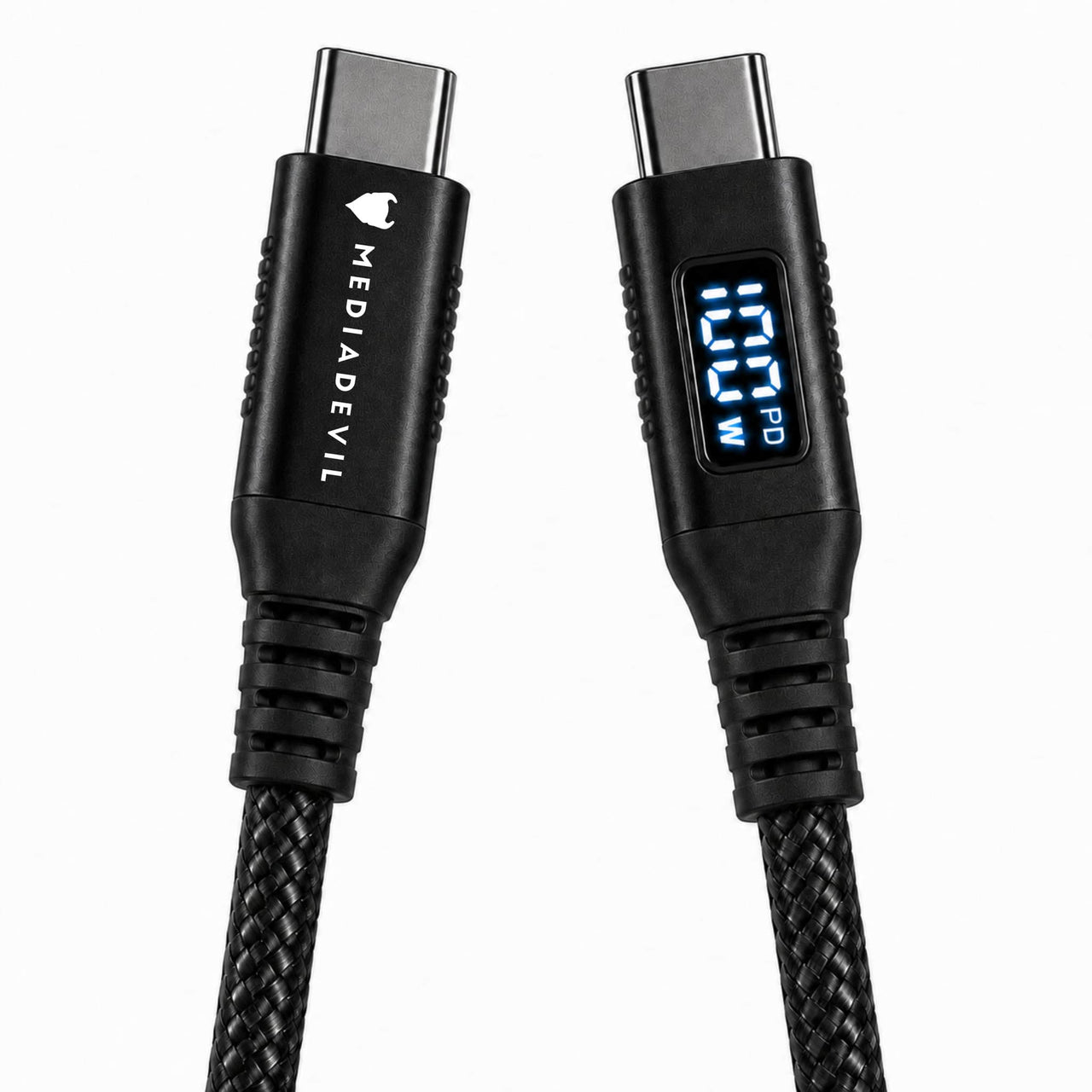 Braided USB-C to USB-C Fast Charging Cable (100W) with Live Wattage Display