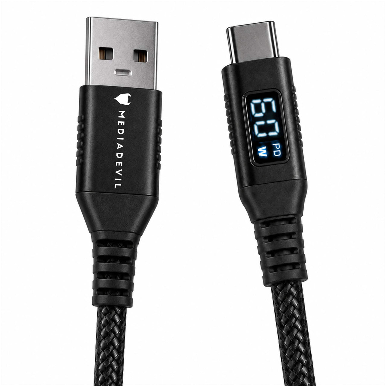 Braided USB-A to USB-C Fast Charging Cable (60W) with Live Wattage Display