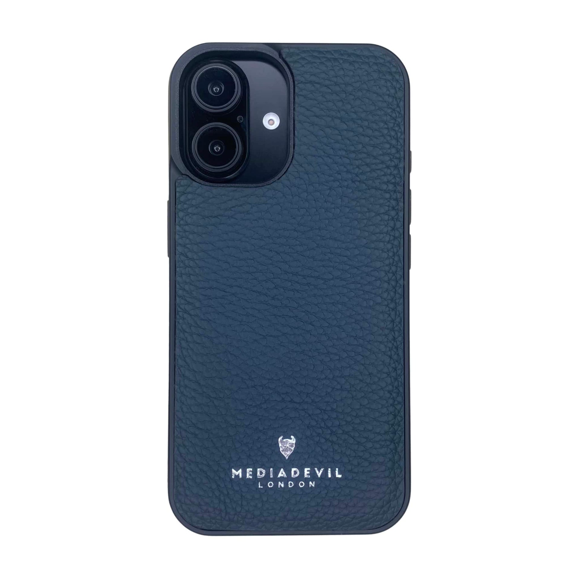 MediaDevil leather bumper case for iPhone 16 - Navy Blue