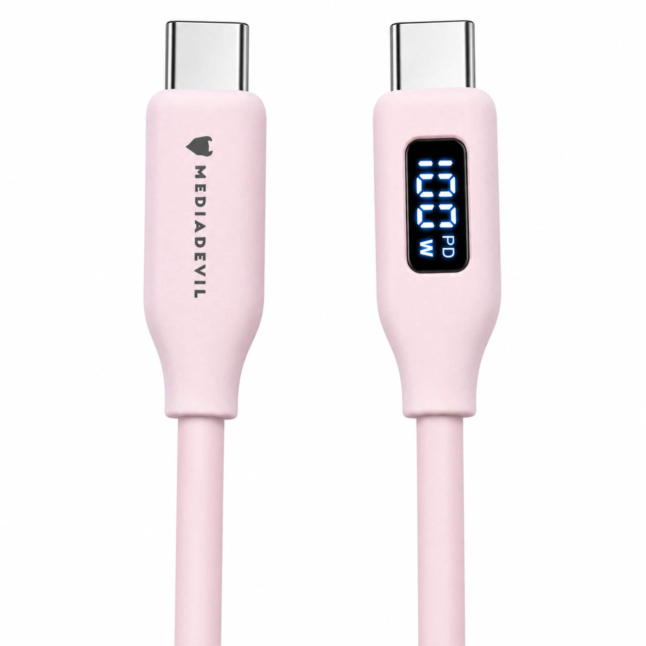 Liquid Silicone USB-C to USB-C Fast Charging Cable (100W, Light Pink) with Live Wattage Display